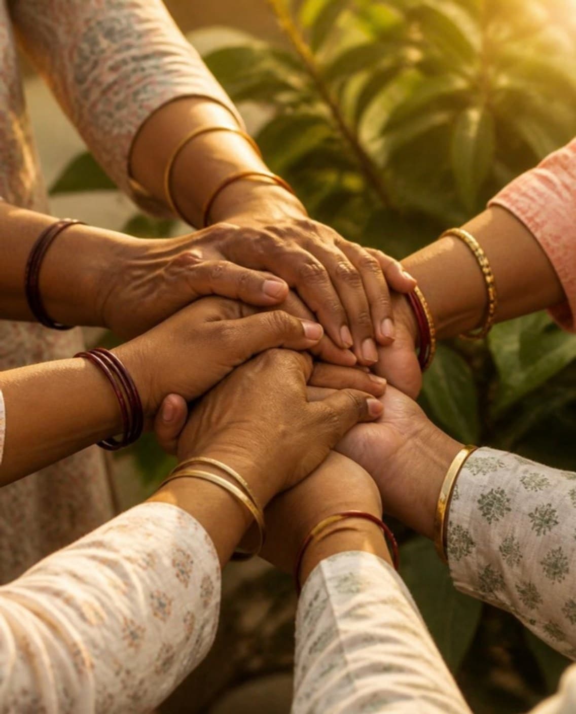 Women's hands holding each other in a circle
